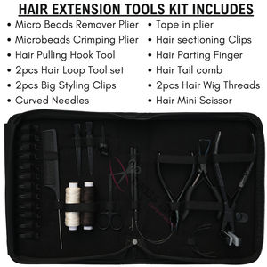 Black Hair Extension Kit Micro Bead Remover Crimping & Pliers Pulling <b>Hook</b> 2 Loop <b>Tools</b> Tape-In Plier Tail Comb Parting Finger - Product Image 2