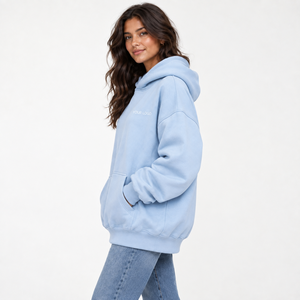 Sweat-shirt à capuche en molleton bleu clair pour femme, coupe régulière, coton, pull oversize avec poches avant, style décontracté, vêtements d'automne - Product Image 5