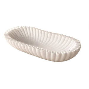 Elegante Tazón Decorativo Ovalado de Mármol Blanco Acanalado, Hecho a Mano con Piedra Natural, para Servir Frutas, Centro de Mesa, para Decoración de Hogar de Lujo - Product Image 3