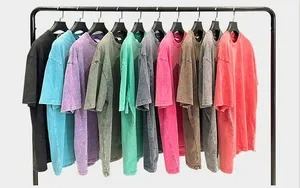 T-shirts décontractés pour hommes, coupe ajustée, délavés à l'acide, en polyester et coton, col rond, manches courtes, effet délavé, différentes tailles - Product Image 3