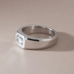 Anillo de compromiso con corte princesa, oro macizo, engaste de media montura, anillo solitario con diamante, oro amarillo, joyería moderna minimalista para él. - Product Image 2
