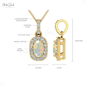 สินค้าขายดี จี้โอปอลเอธิโอเปียทรงรีขนาด 7x5 มม. ประดับเพชรแบบพาเว่ พร้อมกรอบเพชร 14k ทองคำแท้ จี้สั่งทำพิเศษจากผู้ผลิตเครื่องประดับ - Product Image 4