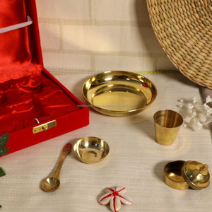 Pure Brass Pooja Bhog Thali Set Klein | Größe-4 Zoll (Set mit 5 Pooja-Artikeln) (MIT GESCHENK KASTEN) Für Zuhause und Büro Diwali Dekor - Product Image 3