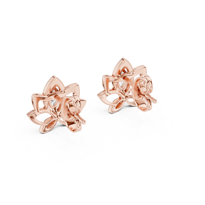 Juego de pendientes de diamantes cultivados en laboratorio CELESTIAL LOTUS, engastados en oro rosa macizo de 18 quilates, para compromiso, boda, fiesta, regalo de San Valentín, uso diario. - Product Image 3