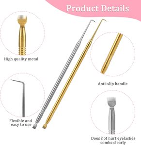 Herramienta de doble punta para levantar pestañas, de acero inoxidable, con cepillo tipo spoolie, mango antideslizante, flexible y fácil de usar. - Product Image 5