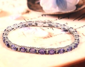 Natural Amethyst <b>Charm</b> Bracelet in Sterling <b>Silver</b> White Gold Plated Luxury February Birthstone Jewelry for Party Occasions - Product Image 2