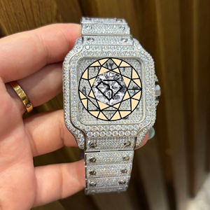 Reloj de Lujo con Diamantes Moissanite, Cuadrado, de Cuarzo, Acero Inoxidable, Estilo Hip Hop, Personalizado - Product Image 2