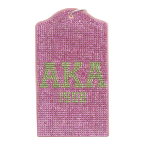 AKA Pink Rhinestone <b>ID</b> Badge Holder Pink & Green Bling Name <b>Tag</b> Holder with Clear Window Sorority Accessory - Product Image 1