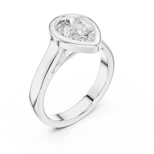 Pear 2ct Lab Grown Diamond Solitaire <b>Ring</b> Full Bezel Tapered <b>Split</b> Shank Modern Custom Engagement Jewelry - Product Image 5