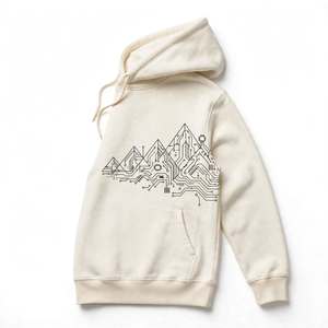 Sweat-shirt à capuche en coton épais avec imprimé graphique circuit imprimé montagne, style streetwear personnalisé, coupe oversize, en polaire, pull d'hiver - Product Image 4