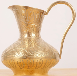 Pichet à eau en cuivre pur martelé à la main avec motif en relief, style classique écologique, capacité 1L, avec couvercle, pour la maison et les boissons - Product Image 2