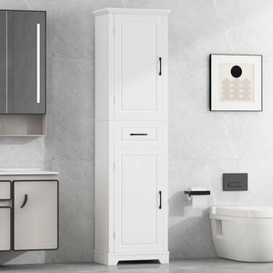 Tall Freestanding Bathroom Storage Cabinet with Two Adjustable Doors MDF Board Door Shelve Design Bathroom Furniture - Product Image 1