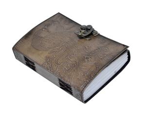 Charcoal Travel Regular Leather Journal Peacock Handmade Vintage Bound Travel Antique Hand Embossed diary Personal Organiser - Product Image 3