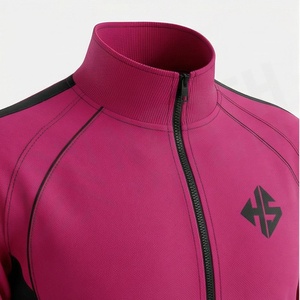 Unisex <b>Pink</b> <b>Tracksuit</b> Full Zipper Sporty Design With Black Accents And Logo Front Solid Color Autumn Wear For Adults - Product Image 4
