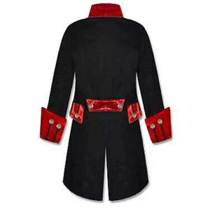 Uniforme de pirata gótico vampiro con ribetes de terciopelo negro y rojo - Product Image 2