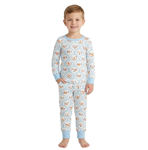 Ensemble de pyjama en coton à manches longues pour enfants, imprimé bonhomme de neige style chinois, vêtements de nuit décontractés, tissu tricoté, haut et bas de jogging - Product Image 4