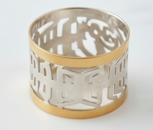 Hollow Round Metal <b>Napkin</b> Ring Gold <b>Silver</b> Laser Cut Pattern Two Tone Perfect For Table Decoration Use - Product Image 4