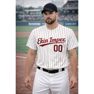 <b>Hot</b> Sale Custom Sublimated Stitched Baseball Design Blank BaseballJersey <b>Red</b> Custom Stripe Casual Baseball Jersey - Product Image 3
