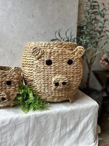 Vente chaude tissé à la main jacinthe d'eau cochon Animal forme panier pour enfants pépinière chambre décor jouet paniers prix de gros - Product Image 5