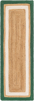 Natural Jute Green White Border Handmade Runner Rug For Kitchen Hallway Entryway Decor