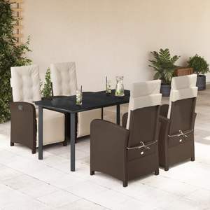 <b>Adjustable</b> 4 Seater Brown Poly Rattan Garden Dining Set With <b>Footrests</b> Outdoor Furniture Contemporary Style Steel Frame - Product Image 1