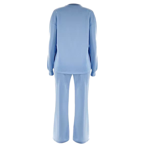 Ensemble de survêtement deux pièces chaud et décontracté pour femme, en molleton léger imprimé, avec sweat à capuche et pantalon long, idéal pour l'automne et le sport. - Product Image 1