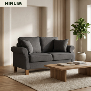 Contemporary Grey Fabric Durable Pillow Back English Rolled <b>Arms</b> Two Seat <b>Sofa</b> Set Comfortable Modern Loveseat Living Room - Product Image 4