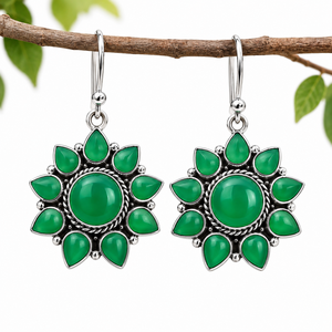 Envío Rápido, Pendientes de Plata Oxidada con Forma de Flor y Bisel de Ónix, para Mujer, Ideales para Fiestas, Regalo - Product Image 4