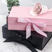 Boîtes cadeaux en papier rose et noir de haute qualité avec logo personnalisé, ruban, forme rectangulaire, emballage magnétique