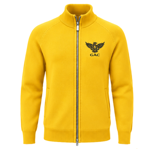 Cardigan tricoté pour homme à col montant zippé, manches longues, poignets et ourlet côtelés, jaune, avec poche latérale, coupe classique - Product Image 1