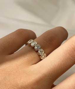 Oval Cut Lab Grown Diamond Wedding Band 14K Solid Gold Bezel Set Modern Luxury Stackable Minimalist Solitaire <b>Rings</b> Fine Jewelry - Product Image 1
