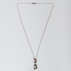 Collar de Plata de Ley 925 con Baño de Rodio Negro y Oro, con Topacio Azul y Granate Rojo, Diseño Antiguo - Product Image 6