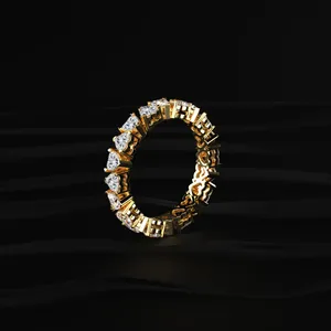 Bague d'éternité en diamant CVD cultivé en laboratoire en forme de cœur, or jaune 10/14/18 carats, luxe, tendance, festive, pour femme, D-E VVS-VS - Product Image 4