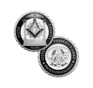 Moneda Masónica Personalizada OEM de la Logia Azul Maestra, Chapada en Plata, de Doble Cara - Product Image 2