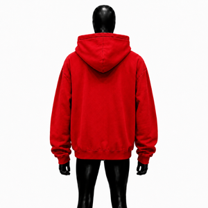 Sudadera con capucha roja con cremallera y estampado gráfico, estilo oversize, de algodón grueso, para hombre, venta al por mayor, ropa casual en oferta - Product Image 2