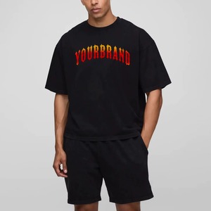 Survêtements streetwear personnalisés pour hommes, ensemble court à capuche double fermeture éclair, polyester/nylon, tissu French Terry, tenue de jogging deux pièces - Product Image 3