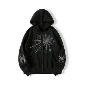 Sudadera con Capucha Premium 100% Algodón Teñido Liso con Pedrería y Sudadera Oversize Negra Vintage con Cristales Pesados para Invierno Estilo Urbano - Product Image 1