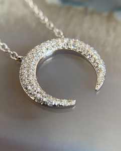 Collar con colgante de luna creciente de lujo con diamante cultivado en laboratorio, color plata, joyería de moda para mujer, venta al por mayor de fábrica, OEM/ODM - Product Image 5