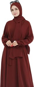 Women <b>Abaya</b> Hijab Robe Long Sleeve Maxi Solid Color High Neck Modest Cotton Dress Daily Wear Loose Fit Flared Hem - Product Image 4