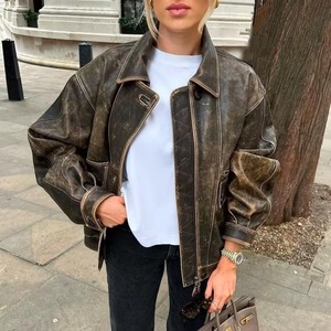 Chaqueta de Cuero Extra Grande para Mujer, Estilo Vintage de los 90, Abrigo de Cuero Marrón, Chaqueta Holgada de Estilo Urbano, Regalo para Ella - Product Image 6