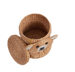 Handwoven Water Hyacinth Teddy <b>Bear</b> Basket <b>Cute</b> Animal Toy Storage Hamper with Flat Lid Nursery Decor - Product Image 2
