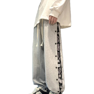 Baggy Acid Wash Distressed Side Button <b>Jogger</b> Sweatpants Flared Mid Waist Elastic Waist Cotton Streetwear <b>Stacked</b> Pattern Wide - Product Image 3