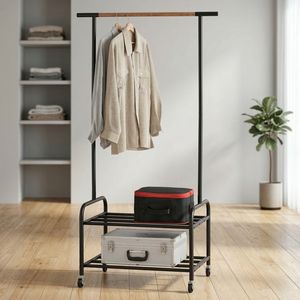 Oferta de Calidad: Perchero Metálico Moderno de 2 Niveles Multifuncional para Ropa, Mueble de Almacenamiento Doméstico, Fabricante Taiwanés - Product Image 1