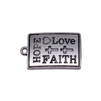 Breloque Cœur Croix en Alliage de Zinc Argent Vieilli 30x19mm avec Motifs Espoir, Foi, Amour pour Décoration de Marque-page de Bible