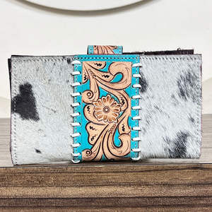 Trending Vintage Hand Tooled Genuine Cowhide Leather Clutch With Floral Pattern Jackpot Design Ladies Western Purse for Women's - Product Image 6