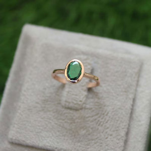 Handmade Gold <b>Emerald</b> <b>Green</b> Ring Oval Faceted Gemstone Minimalist Boho Statement Jewelry for Women - Product Image 2