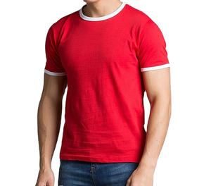 T-shirt personnalisé en coton à col rond avec bordure contrastante pour hommes et femmes, style Ringer, vente en gros directe d'usine - Product Image 1