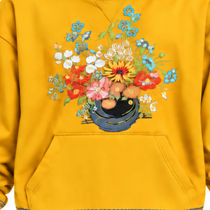 Sweat-shirt à capuche Gold Bouquet Flowers avec broderie florale colorée, poche kangourou, coupe oversize, style décontracté et streetwear - Product Image 6