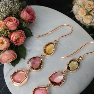 Pendientes de aro chapados en oro amarillo de 14 quilates hechos a mano estilo étnico sandía natural turmalina en forma de luna elegante regalo de moda - Product Image 3