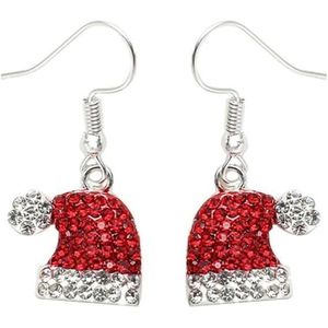 Orecchini Pendenti Albero di Natale in Cristallo Rosso, Cappello di Babbo Natale Asimmetrico con Campanella a Farfalla, Eleganti Orecchini a Forma di Cappello Natalizio - Product Image 1